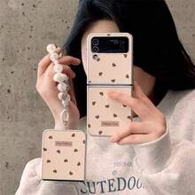 Cute Heart Pattern Leather Folding Phone Case With Chain, Suitable For Samsung Galaxy Z Flip3 5G/Galaxy Z Flip 4 5G/Galaxy Z Flip 5 5G/Galaxy Z Flip 6 5G/Galaxy Z Flip 7 5G, Ultra-Thin And Stylish Foldable Phone Case - Multicolor - View 3