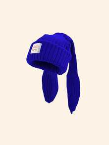 1pc Unisex Y2K Style LOVERBOY Patch Cat Ear Knit Beanie Hat, Outdoor Windproof Casual Warm Winter Cap Suitable For Daily Commute