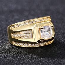 Best-Selling  Men's Business Square Cubic Synthetic Zirconia And White Ring, Fashionable Princess Cut Cubic Synthetic Zirconia Micro-Pavé Ring For Casual Attire, Versatile Executive Jewelry Accessory, High-Quality Men's Ring - Nhẫn vuông vàng - Xem 3