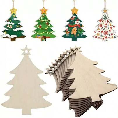 10/20/50/100 Pieces Christmas Decoration Hanging Ornaments DIY Carved Wooden Craft Rustic Wooden Home Decor Gift Accessories Random Shipping