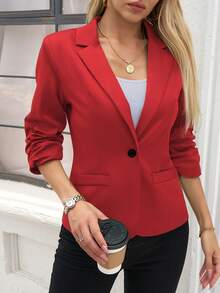 2026 Early Spring Curated Collection Women's Vestidos De Fiesta Elegantes Christmas Outfit Winter Clothes For Women Casual Blazers Open Front Long Sleeve Work Office Suit Jackets Blazer Business Casual Outfits Clasi Solid Color Casual Jacket With Gathered Cuffs, Spring & Autumn,Teacher Outfits For Women Ruched-Sleeve Statement Outerwear,Elegant Commute Blazer Vibrant Statement Style,Polished Retro Vibe,Everyday Eye-Catching Piece Tailored Waist-Fitted Silhouette,Ruched-Sleeve Detail,Minimalist Lapel Collar Basic-Item Color-Contrast Pairing,Dual Office-Date Wear,High-Saturation Hue To Elevate Looks Ruched-Sleeve Design Detail,Tailored Slightly Waist-Fitted,Minimalist Button-Free Silhouette Basic Pieces Balance Bold Hues,Blazer + Casual Wear Mix-And-Match,Office-Date Scene Transition - 紅色 - 查看 3