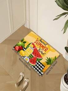 1pc New Welcome Doormat With Watermelon & Beverage Pattern, Suitable For Living Room, Bedroom, Indoor - Machine Washable - Flannel Material, Soft Wrapped, Skin-Friendly, No Pilling, Water-Resistant Easy Care, Odorless - Ideal For Home Decor, Room Decor, Living Room Carpet, Bedroom Carpet, Bathroom Carpet, Kitchen Carpet, Area Rug, Hotel Decor - Area Rug, All Season Use