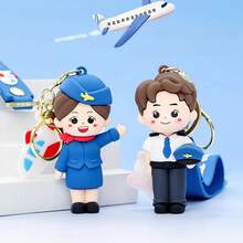 1PC Cartoon Pilot Keychain, Pilot And Stewardess Doll Bag Pendant Keychain, Also A Creative Small Gift For Friends - 彩色 - 查看 1