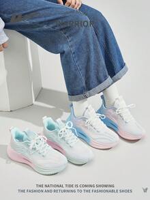 WARRIOR 1 双女式前系带运动鞋，网眼透气防滑耐用舒适百搭轻便跑步鞋，适合户外休闲穿着 - 白綠粉 - 查看 8