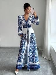Women's Casual And Elegant Vacation Long Dresses With , All-Over Floral Prints, Bohemian Style And Front Buttons, Suitable For Travel, Beaches, Early Autumn, And Christmas