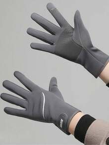 1 Pair Solid Color Casual Knitted Fabric Warm Gloves, Waterproof For Women, Suitable For Outdoor Sports, Cycling, Motorcycle, Bike, All Season, Touchscreen Capability, Thermal Lined