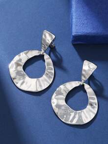 1 Pair Fashionable Smooth Geometric Water Drop Clip-On Earrings, Minimalist Hammered Circle Non-Pierced Earrings