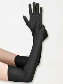 1双长手套女式缎面手套 21英寸长手套女式花式歌剧手套肘长手套服装 - 黑色 - 查看 2