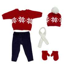 Christmas Doll Outfit Set, Includes Sweater, Hat, Scarf, Pants, Gloves With Christmas Tree, Reindeer, Snowflake Elements, Fits 16-18 Inch Reborn Dolls, Christmas Gift (Doll And Shoes Not Included)