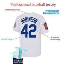Boyfriend Style Men 42 Jackie Robinson Robinson Jersey Retro Casual Short Sleeves Button Down Boyfriend Style Men's Party Sports Baseball Jerseys White  Elastic Fabric - Delicate Embroidery Retro Sports Style,Fashionable, Casual, Loose Front Buckle, Suitable For Baseball And Casual Themed Activities Baseball Shirt - trắng - Xem 2