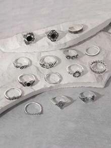 15 Peças Vintage Boêmio Lótus 15 Conjunto De Anéis