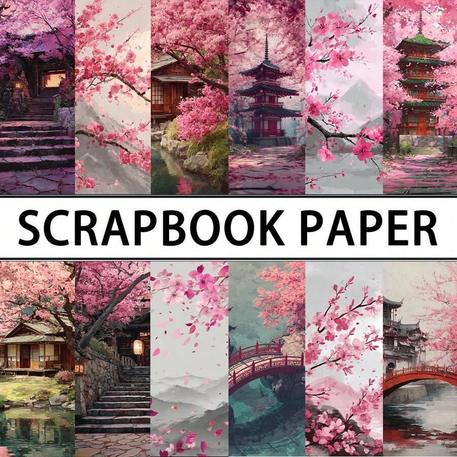 24/36 peças 5,9*5,9 polegadas bloco de papel para scrapbook com pintura de paisagem em flor de ameixa, papel criativo de alta qualidade para scrapbooking de um lado, para scrapbooking faça você mesmo, criação de cartões, diário e artesanato - Multicolorido - Ver 1