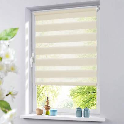 Zebra Blinds For Windows Pull Down Roller Window Shades Dual Layer Light Filtering Privacy For Day And Night, Corded Door Shades For Home Easy To Install