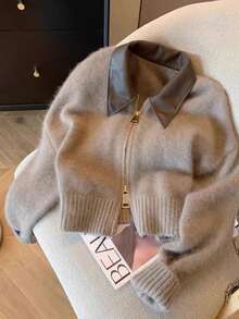 Vera Lane 女士秋冬韩版复古PU领街头风波西米亚朋克双向拉链羊毛外套圣诞毛衣新年感恩节穿搭