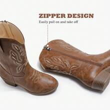 Cowgirl Boots For Little Girls Mid Calf Pointed Toe Kid Cowboy Boots Side Zipper Classic Embroidered Western Boots Horse Riding Shoes Party For Toddler Little Big Kids - màu nâu - Xem 5