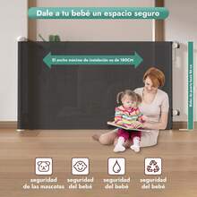 Puerta De  para Niños, 180 * 86 cm Hay Dos Tipos De Instalación: Sin Agujeros/Perforados, Puerta Retráctil Ajustable,Adecuada para Escaleras,Cocina,Puerta,Puerta de  para Bebé - Negro - Ver 11