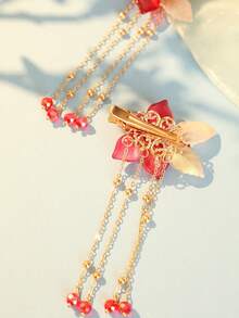 2个中国风石榴花流苏发夹，可爱甜美，女士礼物，适合日常休闲佩戴，发夹，发爪，发卡，发卡，发饰，头饰，发卡 - 紅色 - 查看 6