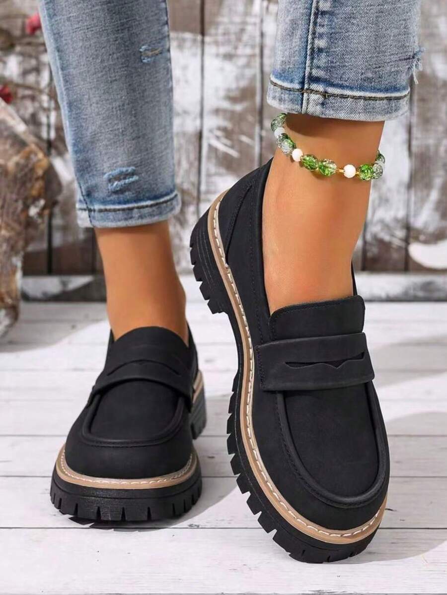 2024 Spring New Casual British Style Loafers Women Shoes, Deep Mouth Student Flats - Black - View 1