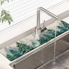 1 buc Covoraș de Stropire cu Temă de Crăciun, Covoraș de Picurare pentru Chiuveta de Baie de Acasă, Design de Reni și Brad de Crăciun, Potrivit pentru Diverse Robinete, Fabricat din Material de Cauciuc cu Gel de Siliciu - Multicolor - Vizualizare 19