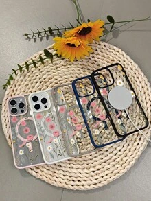 Funda para teléfono con estampado floral fresco, elegante funda protectora con diseño magnético que permite la carga inalámbrica, diseño de moda y estilo simple y fresco, para iPhone 16Promax 16 15 14 13 12 11 Plus Pro S25Ultra S24 23 22Plus FE case - Gris - Ver 2
