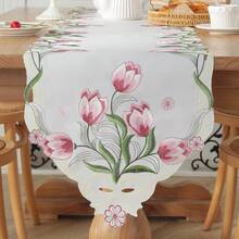 1pc Satin Fabric Exquisite Embroidery Decorative Table Runner For New Year, Kitchen, Dining Table, Home Decor, Mother's Day, Valentine's Day, Family Gathering, Holiday Decoration, Indoor & Outdoor, Party & Wedding Decorations