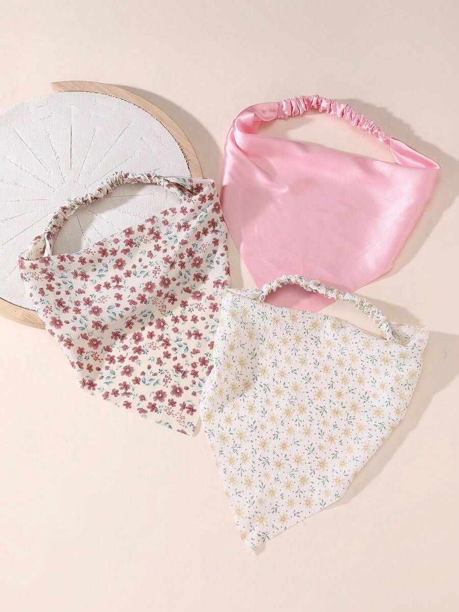3 件套女孩花卉面料头巾和头带套装,适合日常装饰 - 彩色 - 查看 1