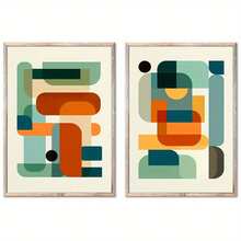 2 Stücke Set mit farbenfrohen geometrischen Kunstdrucken auf Leinwand – moderne abstrakte Wanddekoration aus der Mitte des Jahrhunderts, für Wohnzimmer, Schlafzimmer, Büro und Wohnheim, Blöcke, Poster, Café, Bar - Verschiedenfarbig - Übersicht 2
