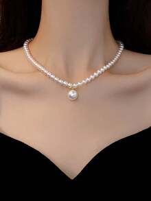 1 件简约设计优雅仿珍珠水钻猫眼珠链项链，百搭，适合女性日常佩戴、正式活动、送给女朋友、好朋友、生日的礼物 - 白 - 查看 9