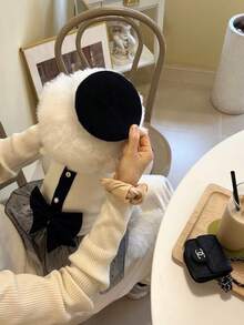 1 pieza de vestido blanco de moda para perros, con moños y volantes - perfecto para perros pequeños y medianos en otoño e invierno, atuendo de moda para perros | Diseño de oso de peluche | Tela texturizada, atuendo para perros pequeños