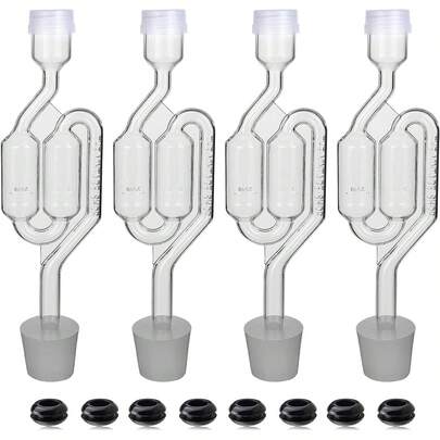Bubble Airlock Set, 4 Airlocks For Fermenting, 4 Drilling # 6 Stoppers And 8 Airlock Grommets, Used For Brewing Wine, Beer, Sauerkraut, Pickles, Etc. Fermentation Bubbler Airlock