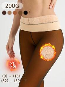 220g Fleece Lined Tights High Waist Fake Translucent Pantyhose Plush And Thick Warm Leggings With A Variety Of Transparent Colors Suitable For People Of Different Skin Colors. 6 Sizes Suitable For European And American Plus-Size Tall People - 銅色 - 查看 2