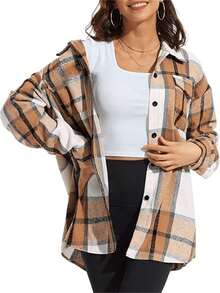 Women's Plaid Drop Shoulder Long Sleeve Utility Pocket Shirt, Autumn,Long Sleeve Tops