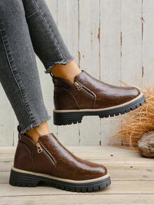 Women's Ankle Boots & Short Boots, Ladies Shoes Winter Boots, New Flat Heel Short Boots With Pull-On Zipper,Boots For Women - Coffee Brown - View 3