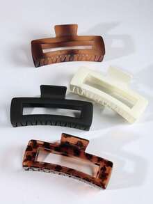 4pcs Glossy Solid Color & Leopard Print Extra Large Square Hair Claw Clips, Creaseless Ponytail Holder, High-End Hollow Shark Design, Suitable For Outdoor, Party, Holiday, Birthday, Ideal Gift Winter Hair Accessories Elegant Hair Clutch