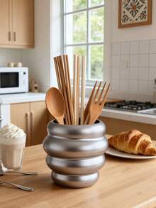 1pc/Set Bohemian Style Kitchen Utensil Storage Rack, Cute Wavy Countertop Canister, Fashionable Space-Saving Kitchen Organizer Container, Durable Decorative Vessel, Perfect For Modern Kitchen Storage And Stylish Display