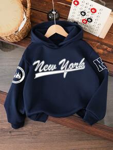 Young Boy Letter Print Warm Hoodie Sweatshirt