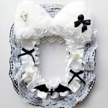 1pc New Black Lace Photo Card Holder, Black & White Patchwork DIY Finished Product 2D Cartoon Anime ACG Character Kpop Star Gachapon Card Display Stand, Handmade Cat Ear Bow Ribbon Lolita Card Holder - 黑色 - 查看 2