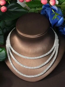 1 Set de Joyería Romántica, Cadena Geométrica Multicapa con Cubic Zirconia, Adecuado para Uso en Fiestas de Mujeres