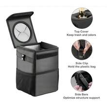Leakproof Car Trash Can With Lid - Collapsible Automotive Garbage Bin For Trucks & SUVs, Road Trip Essentials Organizer With Storage Bag (Unisex Design) - 黑色 - 查看 3