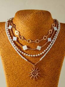 imoli 4 件波西米亚风格三叶草树脂串珠海星吊坠项链套装，适合中东斋月、海滩派对、礼物（手工项链按尺寸、珠子数量和尺寸定制） - 彩色 - 查看 9