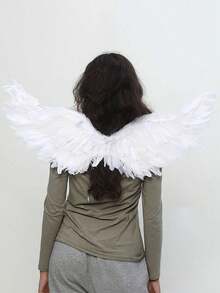 3 件套天使翅膀套装，适用于万圣节、光环头带和带羽毛翅膀的魔杖、女孩仙女服装装扮、圣诞派对照片道具 - 白色 - 查看 3