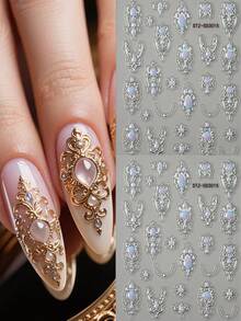 2 miếng dán móng tay hình totem phong cách Bohemian đính đá quý - Thiết kế hoạt hình dập nổi 5D với đá quý màu hồng và trong suốt, kiểu dáng thanh lịch phong cách Y2K cho trang trí đám cưới, quà tặng lễ hội cho phụ nữ và các cô gái. - Nhiều màu - Xem 9