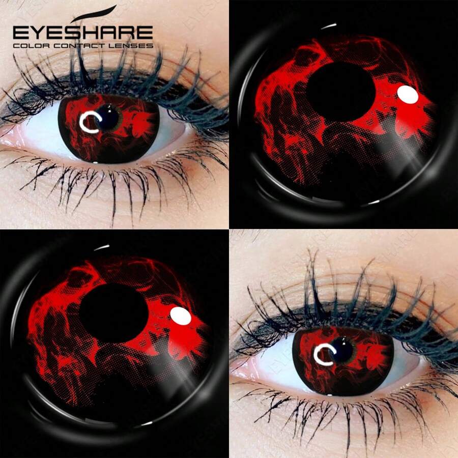 EYESHARE 1 對萬聖節彩色隱形眼鏡 白黑配色，適合全年配戴，可用於動漫妝容、Cosplay、節日裝扮，14.5mm