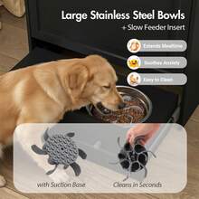 Advwin Dog Feeding Station With Storage Cabinet, Hidden Elevated Bowls For Medium & Large Dogs, Dog Food Cabinet Organizer With Slow Feeder, Stainless Steel Dog Bowls & Hooks For Pet Supplies - 黑色 - 查看 3