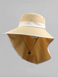 1pc New Neck-Protecting Sun Hat, Women's Sun, Face & UV Protection, Large Brim For Summer, Spring & Autumn Outdoor Bucket Hat, Suitable For Outdoor Sports & Gatherings, Solid Color Casual Polyester Fall