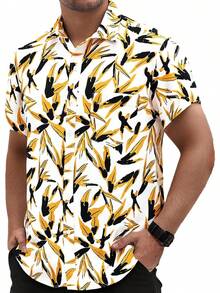 Hawaiian Shirt For Men Short Sleeve Floral Printed Casual Button Down Summer Beach Dress Shirts-20256688 - 黃色03 - 查看 8