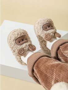 Children's Slippers, Winter Cartoon Lamb Anti-Slip Plush Warm Indoor Shoes, Closed Toe Toddler Baby Slippers, Autumn/Winter - Beige - View 1