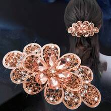 1 pieza Clip de pelo con decoración de cristal elegante estilo coreano, accesorio de pelo con pinza de primavera con estampado de flores elegante de aleación de zinc, adecuado para trabajo, viajes, fiestas, compras, citas, salidas, accesorio esencial, pinzas de garra
