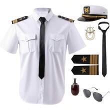 Yacht Captain Sailor Costume Men, 7PCS Cruise Accessories With Captain Hat Nautical Theme Party Halloween - Cực lớn - Xem 1