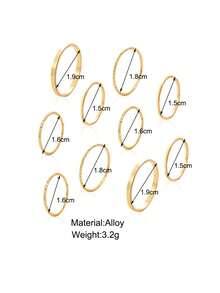 10 chiếc nhẫn kim loại tối giản nhiều màu sắc dành cho nữ, nhẫn đốt ngón tay có thể xếp chồng lên nhau - Vàng - Xem 2